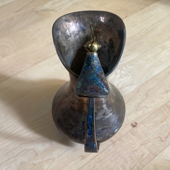 LOS CASTILLO PLATEADO Silver-Plt Pitcher-Brass, Malachite & Lapis Lazuli Inlay. - Picture 4 of 8